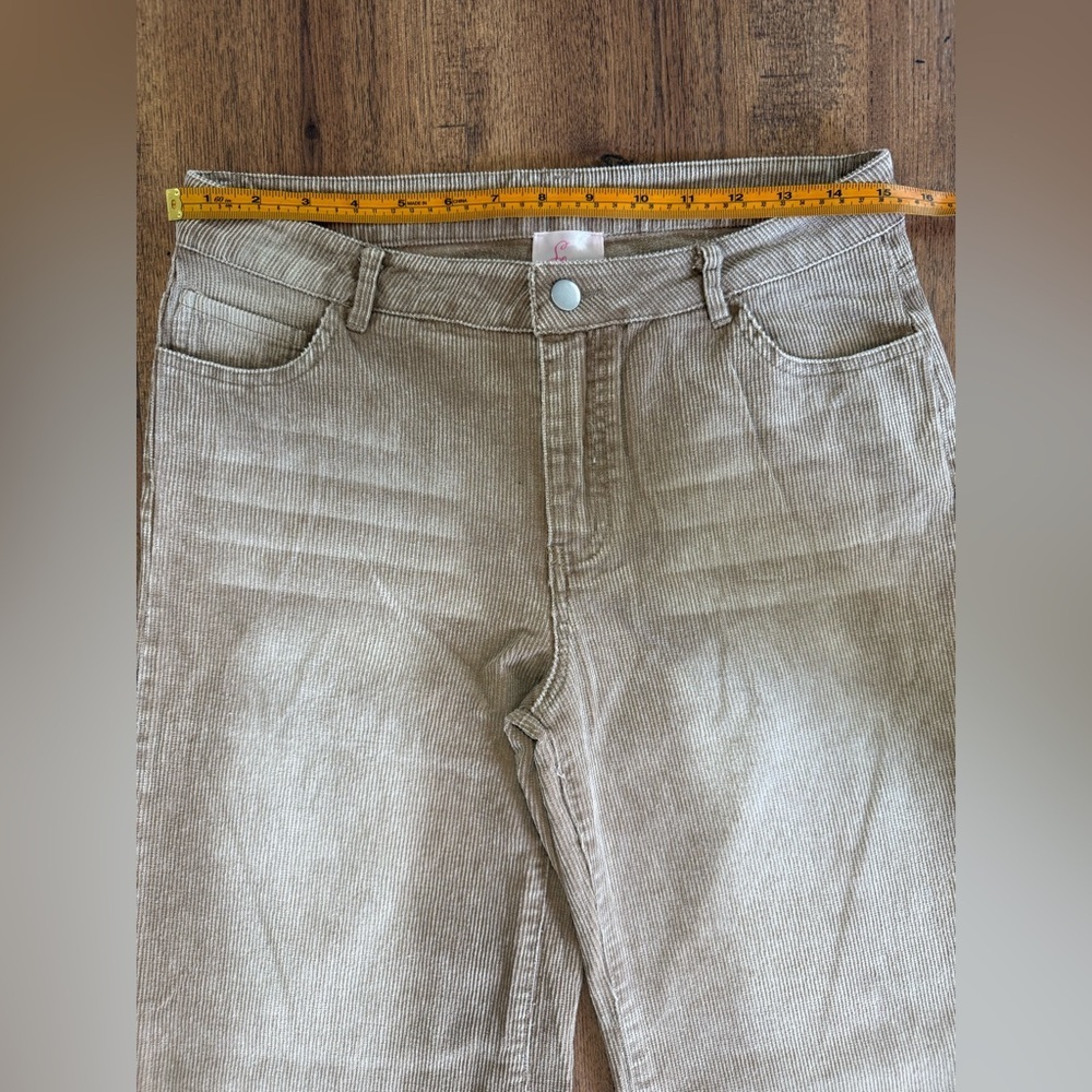 SO ME Women’s Beige Corduroy Wide-Leg Pants High Rise Pockets Button Zip L - Picture 3 of 10